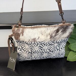 New w/tags Myra Bag floral denim blue crossbody shoulder purse genuine leather